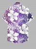 Chemise D'Hibiscus et Feuille Tropicale Imprimées avec Poche de Grande Taille pour Homme - Pourpre  4XL