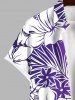 Chemise D'Hibiscus et Feuille Tropicale Imprimées avec Poche de Grande Taille pour Homme - Pourpre  4XL