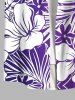 Chemise D'Hibiscus et Feuille Tropicale Imprimées avec Poche de Grande Taille pour Homme - Pourpre  4XL