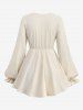 Haut Superposé Bambou Imprimé Bouclé Grande Taille à Lacets à Volants - Beige 1X | US 14-16
