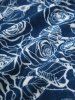 Plus Size Rose Flower Leaf Print Ribbed Textured Patchwork Flare Sleeve Top -  