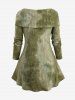 Plus Size Ombre Tie Dye Print Grommets Buckle Turn Down Collar Cable Knit Textured Sweater -  