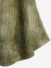 Plus Size Ombre Tie Dye Print Grommets Buckle Turn Down Collar Cable Knit Textured Sweater -  