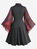 Robe D'Halloween Ceinturée Ligne A Vampire Imprimé en Jacquard de Grande Taille 2 en 1 - Rouge 1X | US 14-16