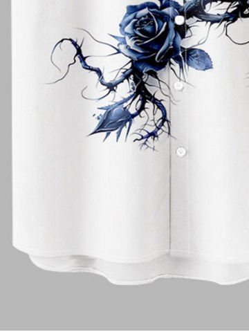 Plus Size Rose Flower Vine Print Button Pocket Shirt For Men