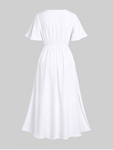 Plus Size Rose Flower Vine Print Split Pocket A Line Midi Dress