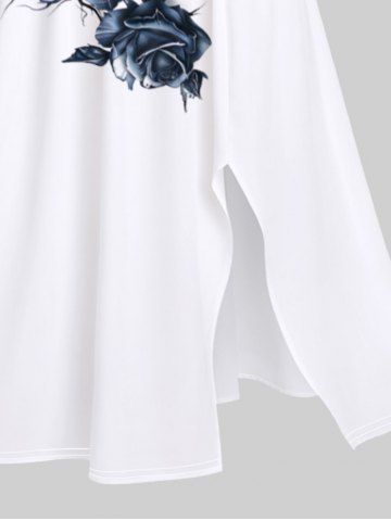 Plus Size Rose Flower Vine Print Split Pocket A Line Midi Dress