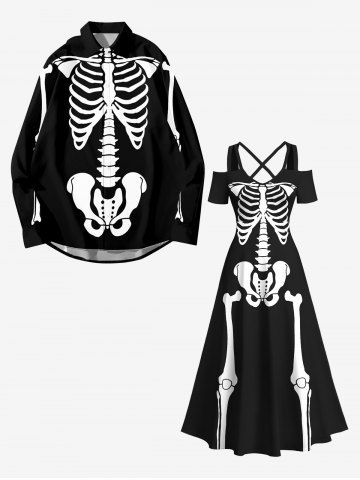 Costume D'Halloween Imprimé Squelette Costume Grande Taille pour Couples - BLACK