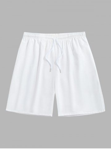 Plus Size Solid Color Pockets Beach Shorts For Men - WHITE - M