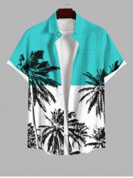 Chemise Décontractée Boutonnée en Blocs de Couleurs Arbre de Noix de Coco Imprimé Grande Taille avec Poche - Multi-A L
