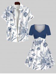 Costume Grande Taille Imprimé à Feuilles et Fleurs Longueur Plage - Multi-A 