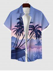 Chemise Décontractée Boutonnée en Blocs de Couleurs Soleil et Arbre Imprimés avec Poche de Grande Taille pour Homme - Violet clair L