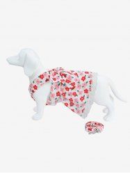 Pet's Flowers Print Bowknot Lace Trim Dress With Leash -  