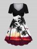 Coconut Tree Sunset Sailboat Colorblock Print Hawaii Dog and Owner Matching Outfits -  