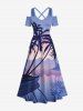 Coconut Tree Boat Ombre Colorblock Print Plus Size Matching Hawaii Beach Outfit For Couples -  