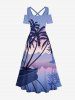 Coconut Tree Boat Ombre Colorblock Print Plus Size Matching Hawaii Beach Outfit For Couples -  