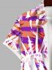 Chemise Rayée Fleurie Arbre Noix de Coco Imprimé en Blocs de Couleurs avec Poche de Grande Taille - Multi-A L