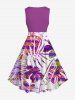 Plus Size Colorful Coconut Tree Floral Colorblock Striped Print Hawaii Vintage Swing A Line Dress -  