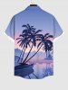 Chemise Décontractée Boutonnée en Blocs de Couleurs Soleil et Arbre Imprimés avec Poche de Grande Taille pour Homme - Violet clair L
