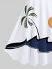 Robe Débardeur Hawaïen en Blocs de Couleurs Arbre Noix de Coco Océan Imprimés de Grande Taille - Blanc 1X