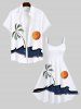 Robe Débardeur Hawaïen en Blocs de Couleurs Arbre Noix de Coco Océan Imprimés de Grande Taille - Blanc 1X