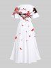 Plus Size Chinese Style Plum Bossom Petal Brach Print Split Midi Dress -  