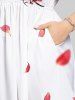 Plus Size Chinese Style Plum Bossom Petal Brach Print Split Midi Dress -  