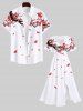 Plus Size Chinese Style Plum Bossom Petal Brach Print Split Midi Dress -  