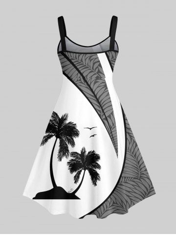 Coconut Tree Tropical Leaves Colorblock Print Plus Size Matching Hawaii Beach Outfit For Couples