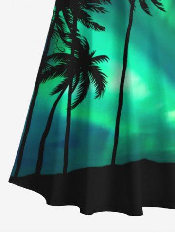 Plus Size Coconut Tree Colorblock Glitter Light Beam 3D Print Cold Shoulder Crisscross Hawaii Maxi Dress