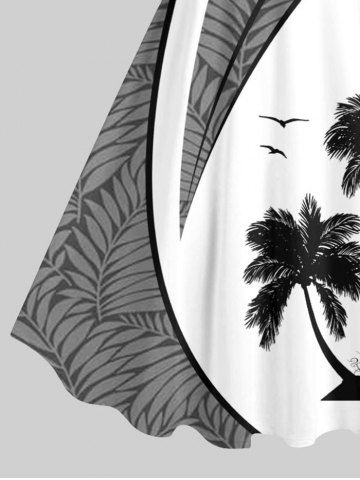Plus Size Coconut Tree Tropical Leaves Colorblock Print Hawaii A Line Tank Dress