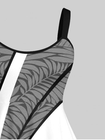 Plus Size Coconut Tree Tropical Leaves Colorblock Print Hawaii A Line Tank Dress