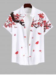 Chemise de Tressé Boutonnée Pétale Imprimé avec Poche de Grande Taille pour Homme - Blanc XL