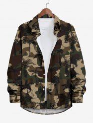 Plus Size Camouflage Coconut Tree Print Buttons Long Sleeve Hawaii Shirt For Men -  