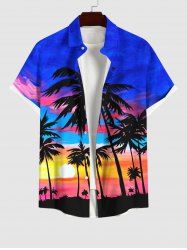 Chemise Imprimé Cocotier et Coucher du Soleil avec Poches Grande Taille pour Homme - Multi-A XL