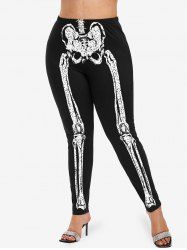 Plus Size Skeleton Print Skinny Leggings -  