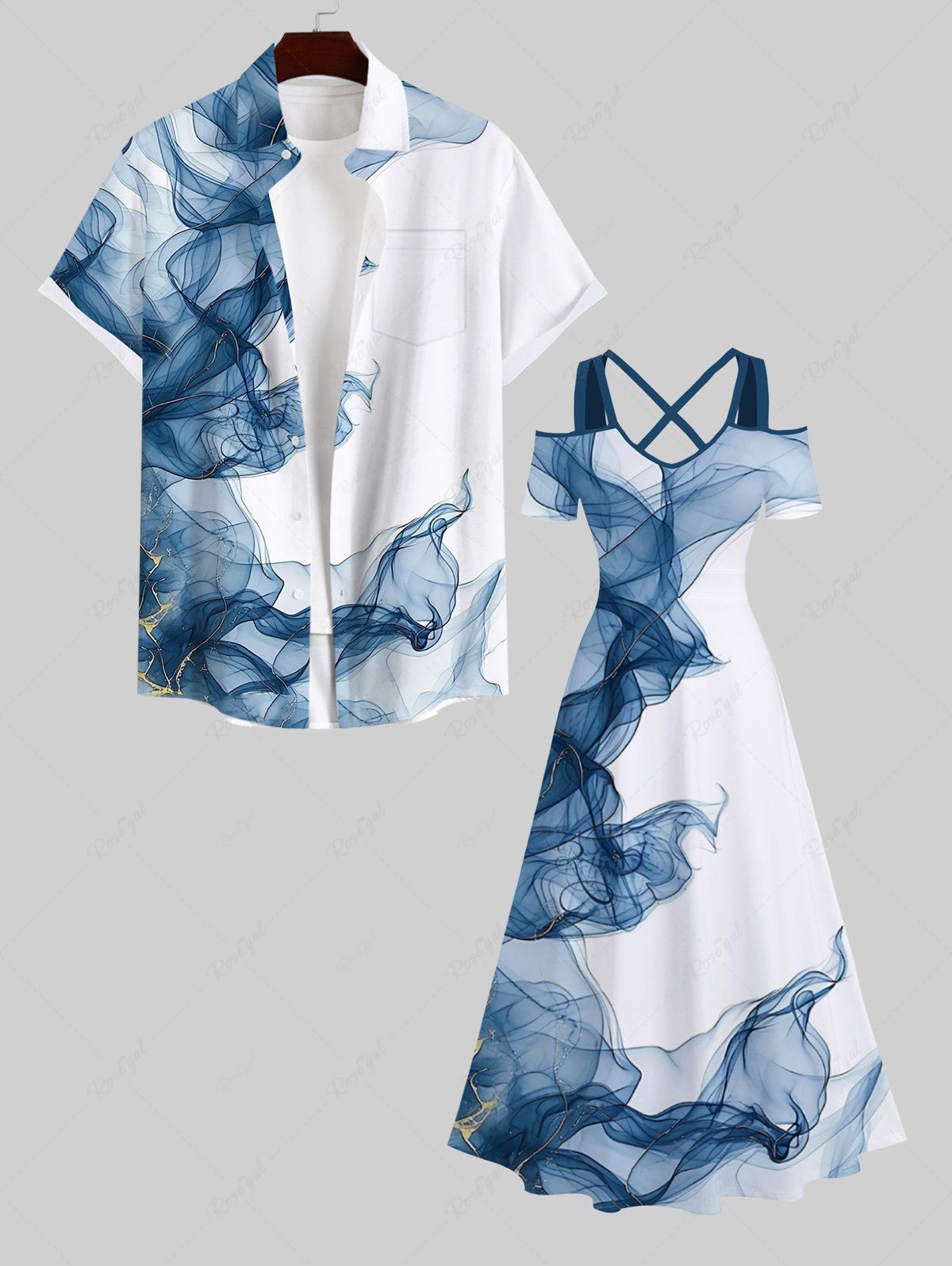 Fashion Chiffon Mesh 3D Print Plus Size Matching Hawaii Beach Outfit For Couples  