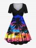 Coconut Tree Sunset Ombre Sky Colorblock Print Plus Size Matching Hawaii Beach Outfit For Couples -  