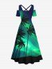 Coconut Tree Colorblock Glitter Light Beam 3D Print Plus Size Matching Hawaii Beach Outfit For Couples -  