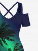 Coconut Tree Colorblock Glitter Light Beam 3D Print Plus Size Matching Hawaii Beach Outfit For Couples -  