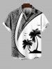 Plus Size Coconut Tree Tropical Leaves Colorblock Print Hawaii Button Pocket Shirt For Men -  
