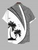 Plus Size Coconut Tree Tropical Leaves Colorblock Print Hawaii Button Pocket Shirt For Men -  