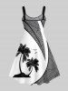 Robe à Bretelle Feuille Tropicale et Arbre Noix de Coco Imprimés Ligne A de Grande Taille - Multi-A XXS