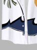 Plus Size Coconut Tree Sea Sun Colorblock Print Buttons Pocket Hawaii Shirt For Men -  