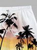 Plus Size Coconut Tree Dusk Sun Sea Print Hawaii Drawstring Beach Shorts For Men -  