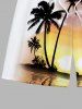Plus Size Coconut Tree Dusk Sun Sea Print Hawaii Drawstring Beach Shorts For Men -  