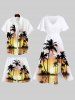 Plus Size Coconut Tree Dusk Sun Sea Print Hawaii Drawstring Beach Shorts For Men -  
