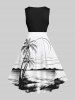 Plus Size Coconut Tree Sea Moon Print Hawaii Vintage Swing A Line Dress -  