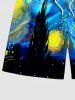 Plus Size Painting Spiral Galaxy Castle City Print Hawaii Drawstring Beach Shorts For Men -  