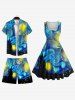 Plus Size Painting Spiral Galaxy Castle City Print Hawaii Drawstring Beach Shorts For Men -  